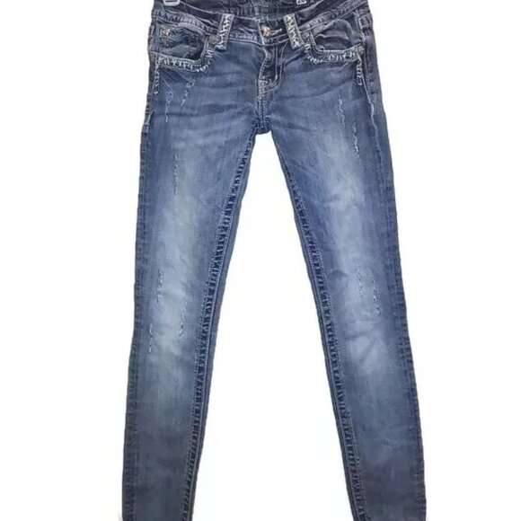 Euc Miss Me Jeans Mid-Rise Distressed Cuffed Skinny Size 24 - Picture 4 of 5